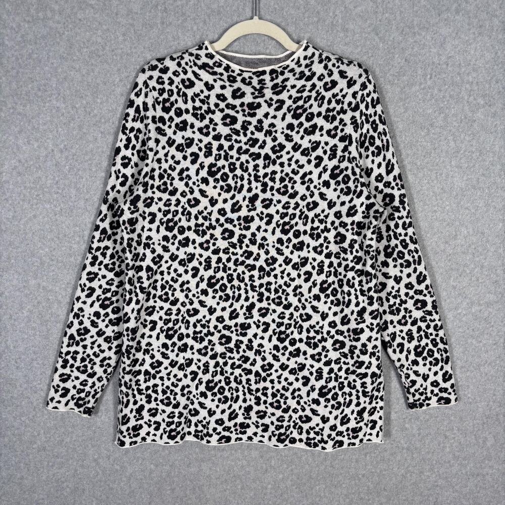 LOFT Sweater Large Leopard Animal Tunic Mock Neck Cotton Maximalist‎ Modest Twee